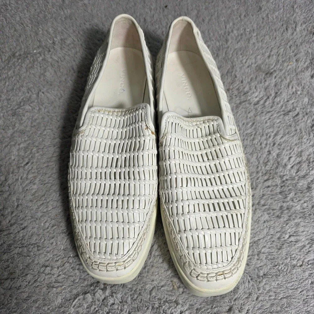 VINCE Woven Leather Platform Sneakers Slip‎ On Stafford White US 9.5 EUR 38.5